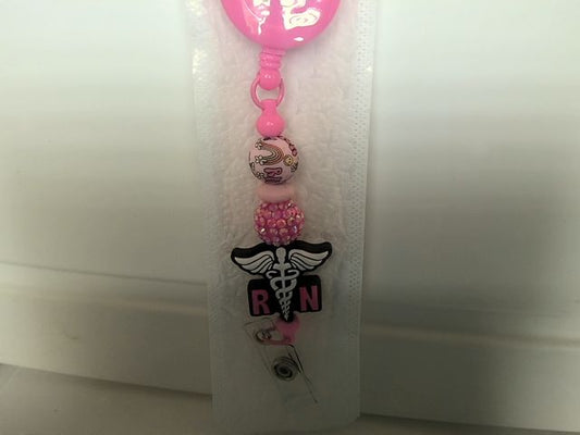 Pink Focal Bead Badge Reel Grace's bead Shop